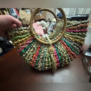 Blue Miami Hawaiian cappelli straw  Bag Colorblock woven Vacation Cruise Beach